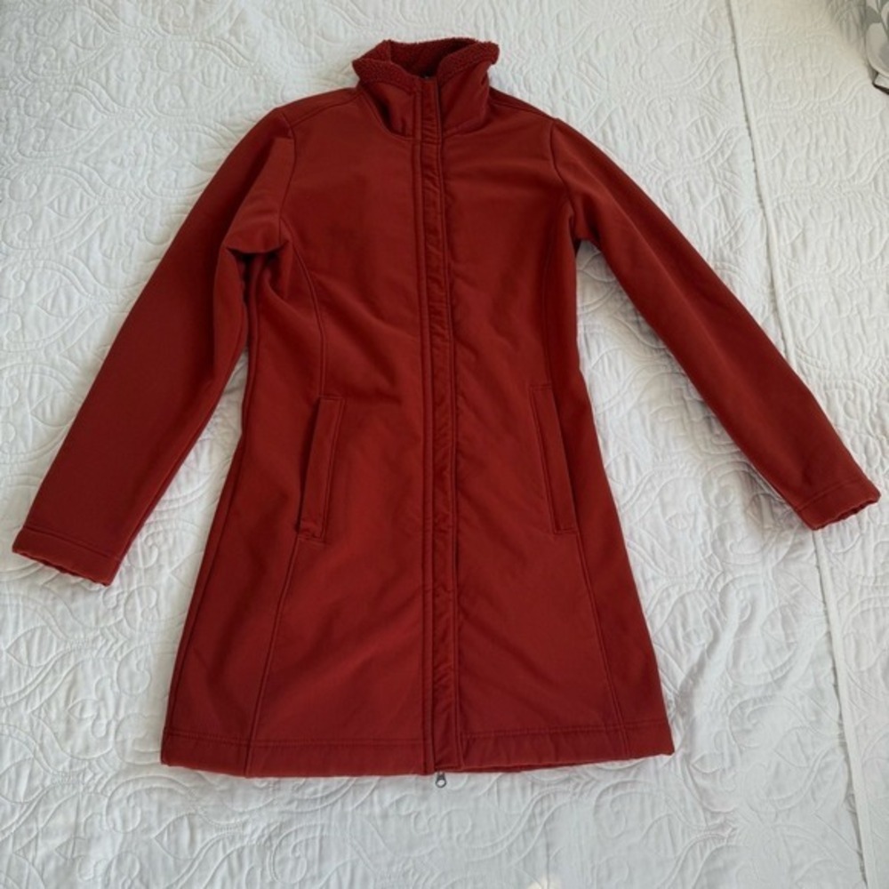 Patagonia Au Train Fleece Lined Full Zip Rust Red Trench Coat Women's Small‎ EUC